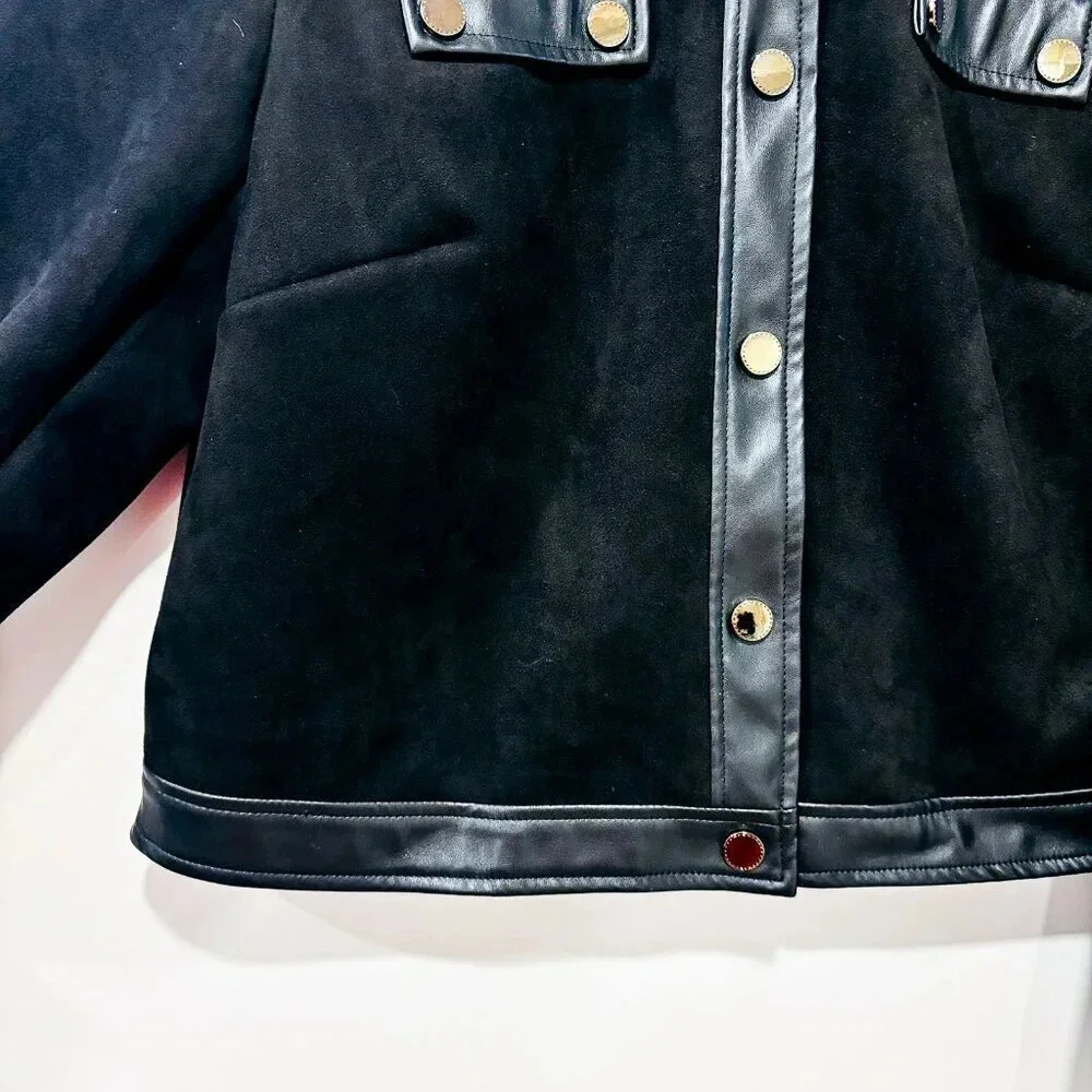 SAN FRANCISCO Black suede and faux leather blazer - Picture 6 of 8